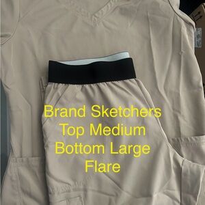 Skechers Beige Flared Joggers with Black Elastic Waistband and Scrub Top